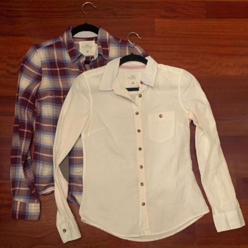 *2 for $20* NWOT White and Plaid Button Up Long Sleeves